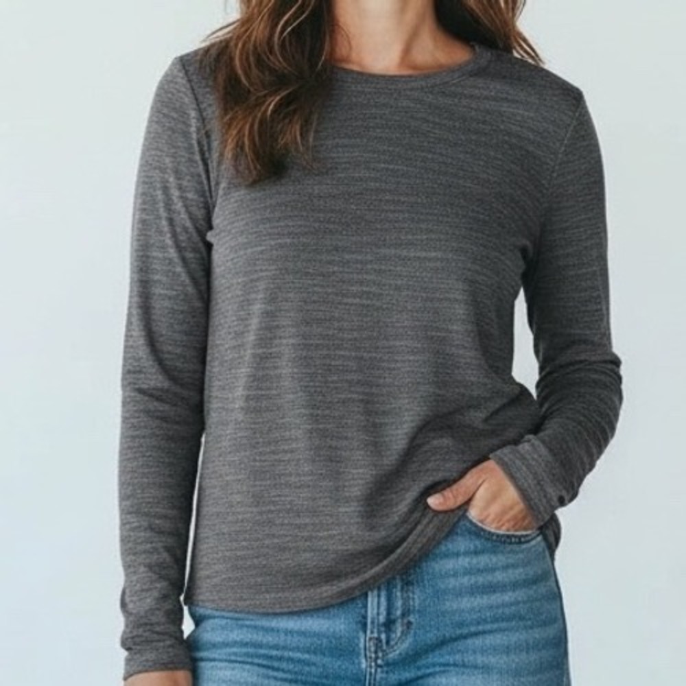 Women's Long Sleeve Tunic‎ Top Charcoal Heather Basic Size L Cloud Nine